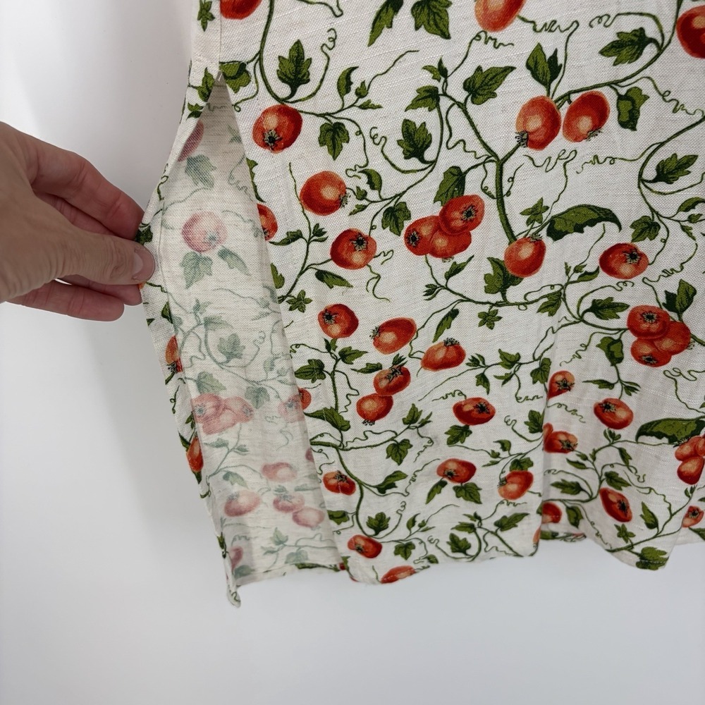 JANE + DELANCEY Tomato Print Midi Shirt Dress S Linen Blend Cottage Garden Natur - Picture 8 of 15